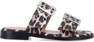 Ganni Leopard Print Slip On Sandals