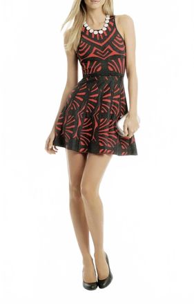 Parker Geometric Dress In Red & Gray