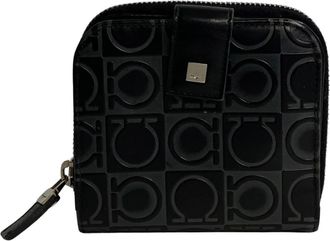 Ferragamo Black Gray Leather Wallet (Bi-Fold) (Pre-Owned)