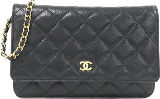 Chanel Black Grained Calfskin Chain/Shoulder Wallet (Pre-Owned)