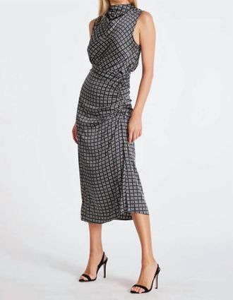 Bishop + Young Asymmetrical Midi Skirt In Navy Heritage Print