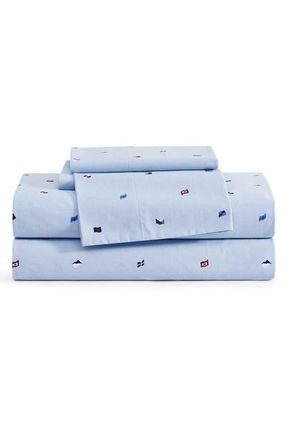 Tommy Hilfiger Nautical Flag Cotton Percale Sheet Set in Boathouse Blue at Nordstrom, Size Twin Xl