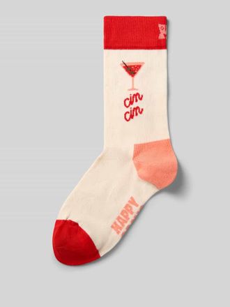 Happy Socks Socken mit Label-Print in Offwhite, Gr&ouml;&szlig;e 36-40