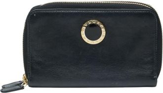 Bulgari Navy Leather Coin Purse/Coin Case (Pre-Owned)