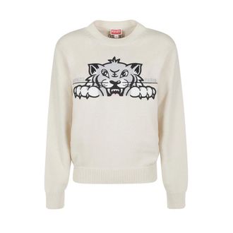 Kenzo Round-neck Knitwear, female, White, XS, Happy Tiger Jumper