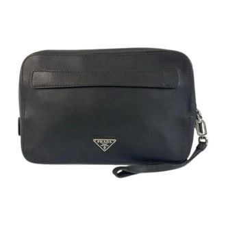 Prada Pre-owned Clutches, male, Black, Size: ONE SIZE Pre-owned Triangle Logo Leather Clutch Bag