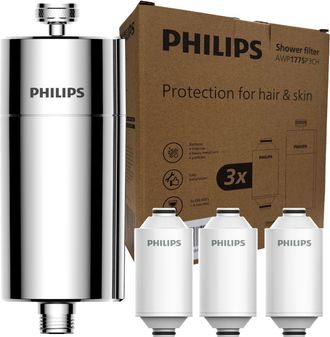 OEM Filtro De Ducha Philips Awp1775p3ch/10 Plateado + 3 Cartuchos