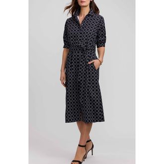 Foxcroft Esther Belted Geo Print Cotton Shirtdress in Black/White at Nordstrom, Size X-Large