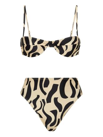 Faithfull The Brand Farrah Chania high-waist bikini met abstracte print - Beige
