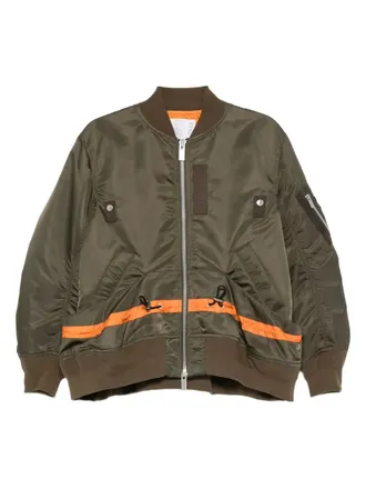 sacai stripe-detail zip-up bomber jacket - Brown