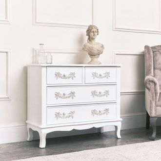 Melody Maison Antique White 4 Drawer Chest Of Drawers - Pays Blanc Range