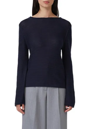 s.Oliver Strickpullover S.OLIVER, Damen, Gr. 34, navy, Strick, Obermaterial: 60% Baumwolle, 40% Polyacryl, unifarben, l&auml;ssig geschnitten h&uuml;ftbedeckend, Rundhal