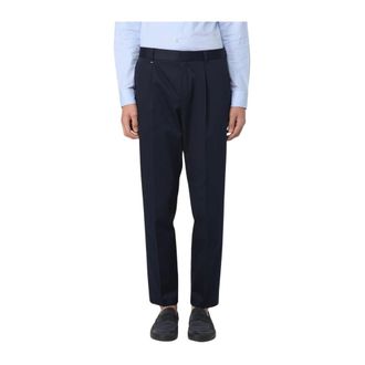 HUGO BOSS Broeken, Heren, Blauw, L, Blauwe Geplooide Pantalons