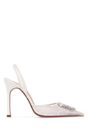 Amina Muaddi White Lace Camelia Pumps