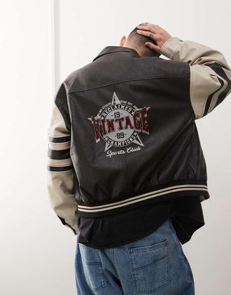 Reclaimed Vintage varsity bomber jacket in mono-Multi