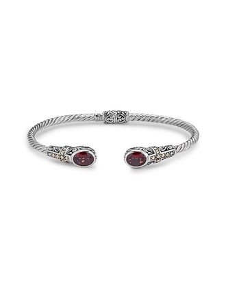 Samuel B. Jewelry 18K & Sterling Silver 2.90 Ct. Tw. Garnet Hinged Cross Bangle Bracelet