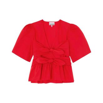 Ganni V-neck Peplum Blouse - female - Ganni - Blouses - Red - 2XS - Blouses & Shirts