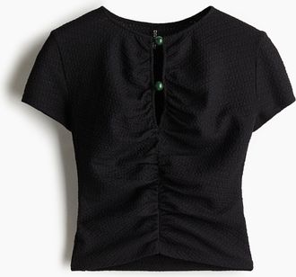 H&M Gerafftes Shirt mit Perlendetails - Schwarz