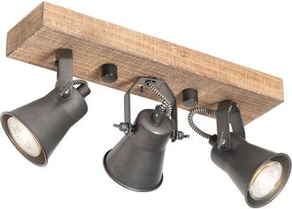 QAZQA Faretto jelle - rustico - Legno,Acciaio - Nero/Marrone - Oblungo Max. 3 x Watt - Qazqa