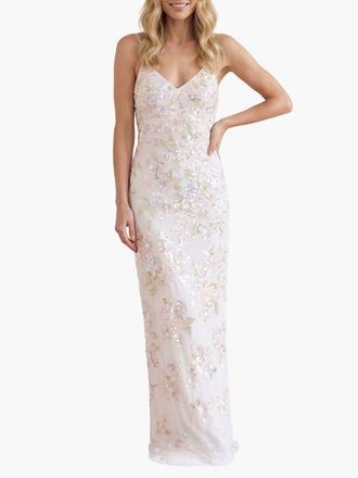 Needle & Thread Sequin Paradise Georgette Cami Gown in Swan White/multi at Nordstrom, Size 14