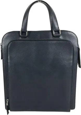 Prada Blue Leather Briefcase (Pre-Owned)