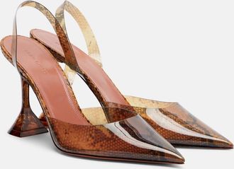 Amina Muaddi Holli snake-print PVC slingback pumps