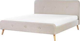 Beliani Cama Tapizada En Tela Beige 180 X 200 Cm Con Somier Patas De Madera Dise&ntilde;o Moderno Rennes