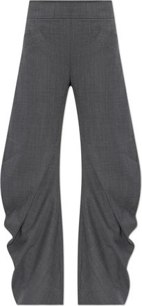 Ganni Broek met gedrapeerd detail - Dames - Wijde Broeken - Grijs - M - Wol - Broeken