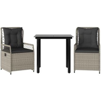 vidaXL Set Comedor De Jard&iacute;n 3 Pzas Cojines Rat&aacute;n Sint&eacute;tico Gris Claro Vidaxl
