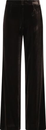 Kiltie Andrea Brown Viscose-Blend Velvet Straight-Leg Pants