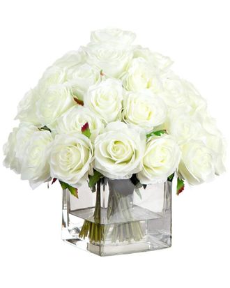 Nearly Natural Wedding Collection 13in Artificial Rose Arrangement in Glass Vase