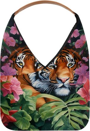 Generic Tiger and Hibiscus Reusable Lightweight Grocery Bags - Foldable Into Compact Pouch, Washable & Sturdy, Multipurpose for Shopping and Travel