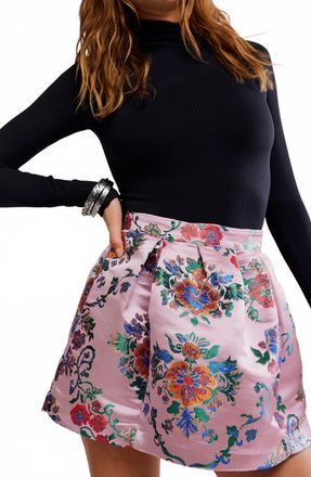 Free People Clara Satin Printed Mini Skirt In Pink