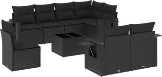 vidaXL Set De Sof&aacute;s De Jard&iacute;n 8 Piezas Y Cojines Rat&aacute;n Sint&eacute;tico Negro Vidaxl
