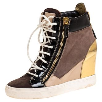 Giuseppe Zanotti Tricolor Suede Leather Wedge Sneakers