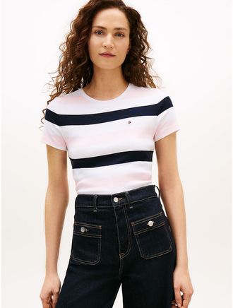 Tommy Hilfiger Womens Rugby Stripe Crewneck T-Shirt - Pink - XXL