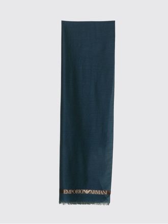 Emporio Armani Virgin Wool Scarf with Contrasting Logo and Fringed Edges
