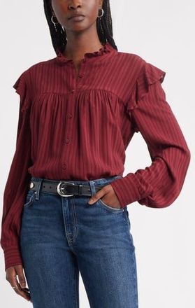Treasure & Bond Ruffle Button-Up Shirt in Red Grape at Nordstrom Rack, Size X-Large