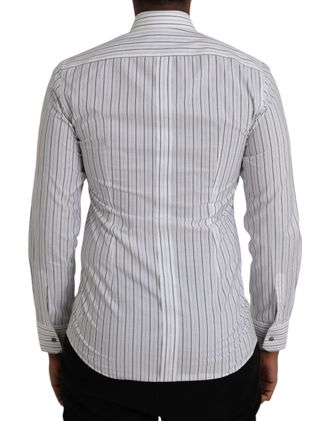 Dolce & Gabbana Black White Striped Formal Dress GOLD Mens Shirt