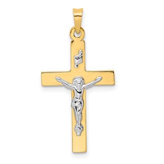 Diamond2Deal 14k Two-tone Gold Polished Solid INRI Crucifix Pendant