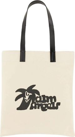 Palm Angels Cotton Canvas Tote Bag - Heren - Shoppers - Wit - ONE Size - Katoen - Tassen