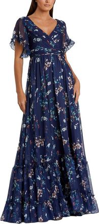 Mac Duggal Flounce Sleeve Floral Maxi Dress