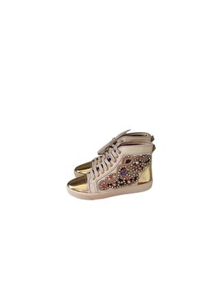 Rene Caovilla Metallic gold leather & crystal cut-out trainers Size 36