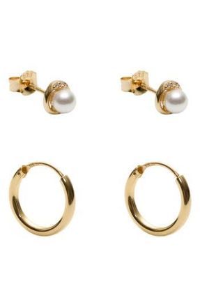 Argento Vivo Set of 2 Faux Pearl Stud & Hoop Earrings in Gold at Nordstrom Rack