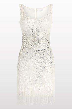 Jenny Packham Noella Sequined Embellished Fringed Mini Dress in Ivory at Nordstrom, Size 14 Uk