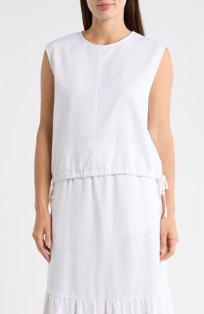 DKNY Sleeveless Drawstring Hem Linen Blend Top in White at Nordstrom Rack, Size X-Small