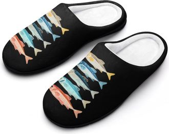 Generic Cute Sardine Fish Funny Mens Cotton Slippers Soft Non-Slip Rubber Sole House Slipper Indoor Outdoor