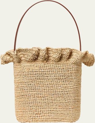 Loeffler Randall Laith Ruffle-Trim Raffia Bucket Bag