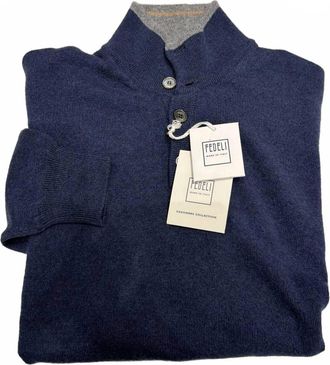 Fedeli Mens Quarter Button Up Sweater In Blue