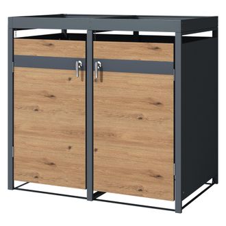 ML Design Ml-design Cobertizo De Exterior Para 2 Cubos De Basura De 240l 132x80x124 Cm Con Aspecto Alerce Mueble Cubrecontenedor De Acero Resistente A La Intemp